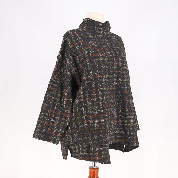 NWT KOZAN Overlapping Asymmetric Hem Mock Neck Abstract Tunic Top Size L - Picture 2 of 10